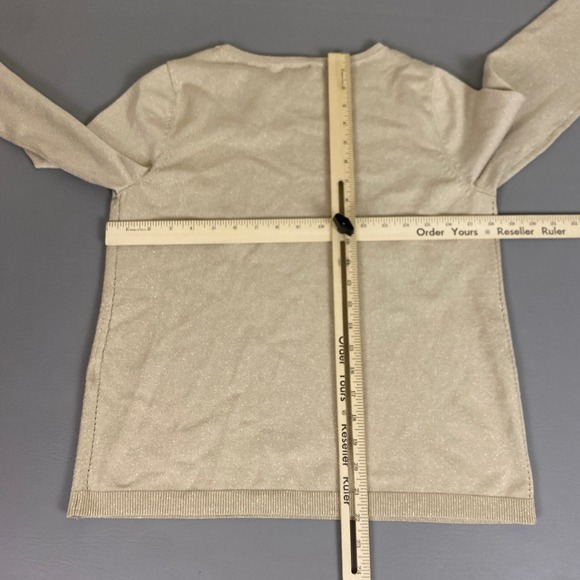 CHICOS Sweater Women's Size 1 U Medium Gold Metallic Knit Long Sleeve Rayon - Picture 6 of 9